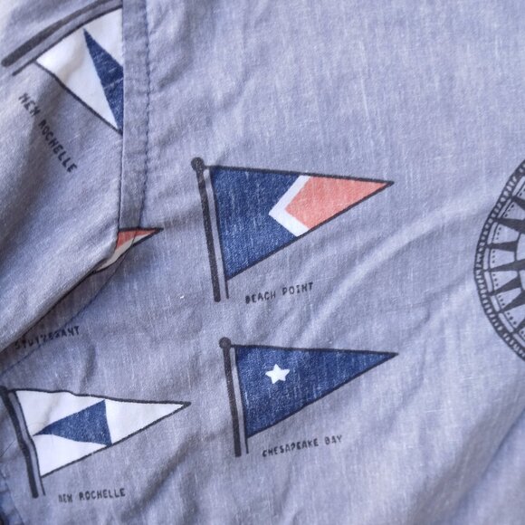 Reyn Spooner Men's Compass /Nautical Signal Flags Print Blue Long Sleeve Shirt - Picture 6 of 6